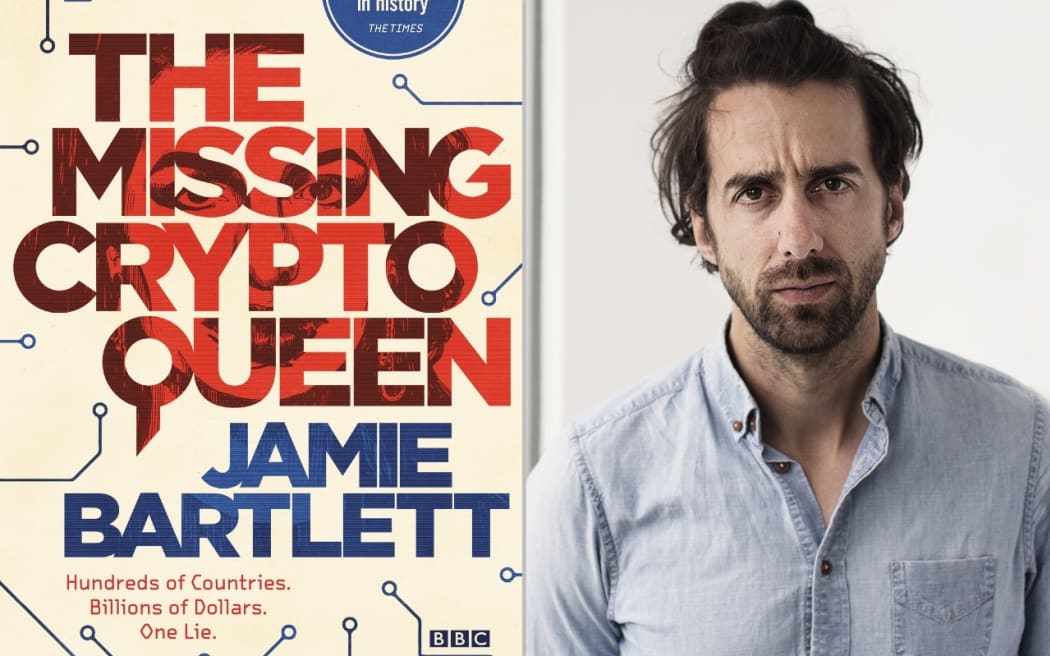 Journalist Jamie Bartlett and book cover of The Missing Cryptoqueen.