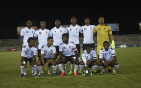 Fiji line-up before kick-off against New Caledonia.