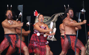 Nga Tumanako performing on the morning of day 3 of Te Matatini, the national kapa haka festival.