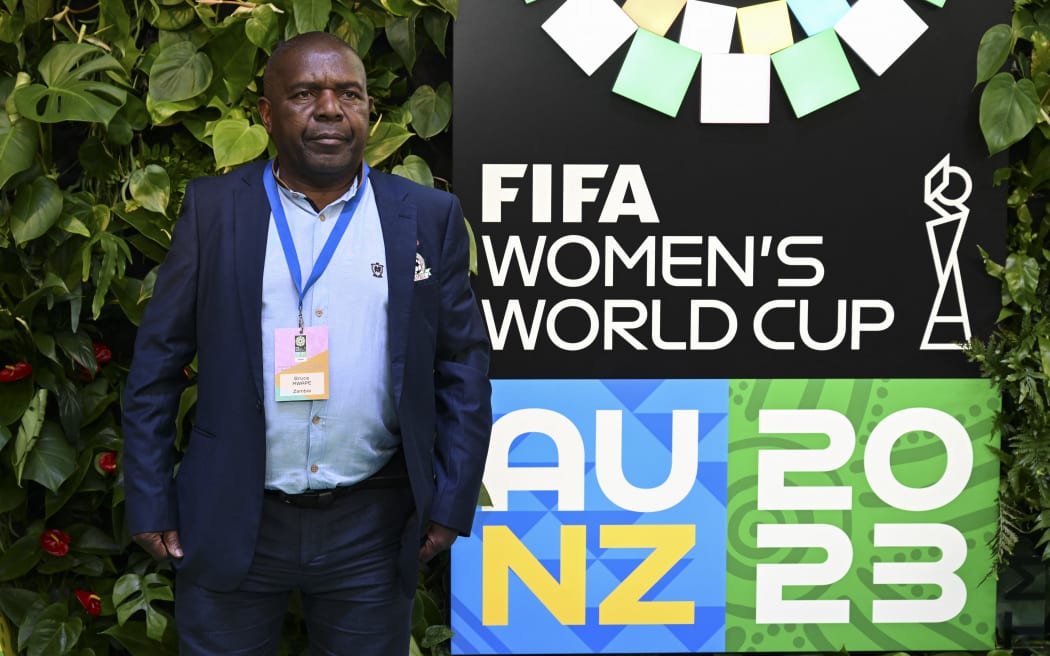 Zambia's coach Bruce Mwape arrives for the football draw ceremony of the Australia and New Zealand 2023 FIFA Women's World Cup at the Aotea Centre in Auckland on October 22, 2022. (Photo by WILLIAM WEST / AFP)