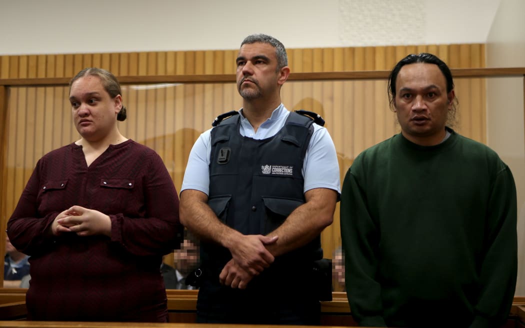 From left, Tania Shailer, a court officer and David William Haerewa at the High Court in Rotorua.