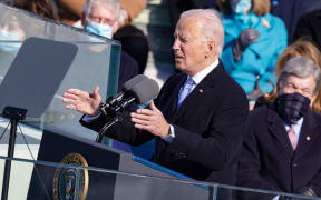 WASHINGTON, DC - JANUARY 20: U.S. President Joe Biden delivers his inaugural address on the West Front of the U.S. Capitol on January 20, 2021 in Washington, DC. During today's inauguration ceremony Joe Biden becomes the 46th president of the United States.