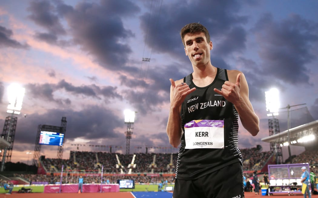 Hamish Kerr celebrates his first place in the Men's High Jump Final at the Birmingham 2022 Commonwealth Games