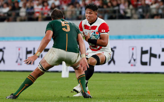 Kazuki Himeno during the first half of Japan v South Africa, Quarter Final, Rugby World Cup 2019 at Tokyo Stadium, Japan. 20th October 2019.