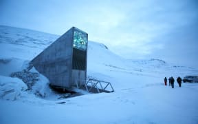 The entrance of the international gene bank Svalbard Global Seed Vault (SGSV), outside Longyearbyen on Spitsbergen, Norway.
