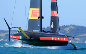 Luna Rossa Prada Pirelli competes against INEOS Team UK on day three, race five of the final of the Prada Cup 2021, the challengers series of the 36th America's Cup in Auckland on February 20, 2021. (Photo by Gilles Martin-Raget / AFP)