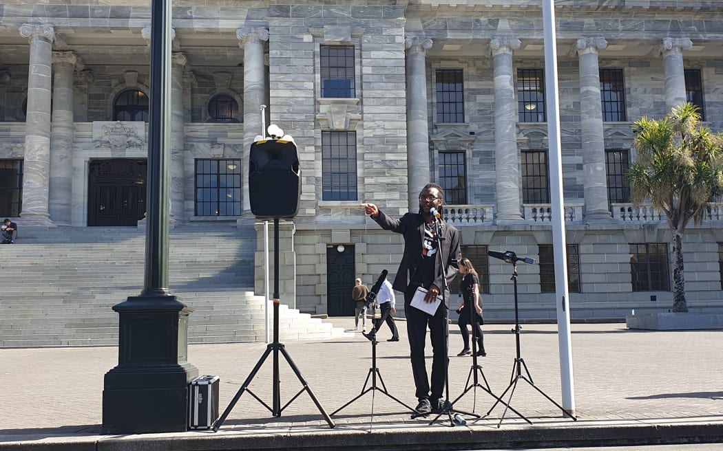 Justin Sobion outside Parliament