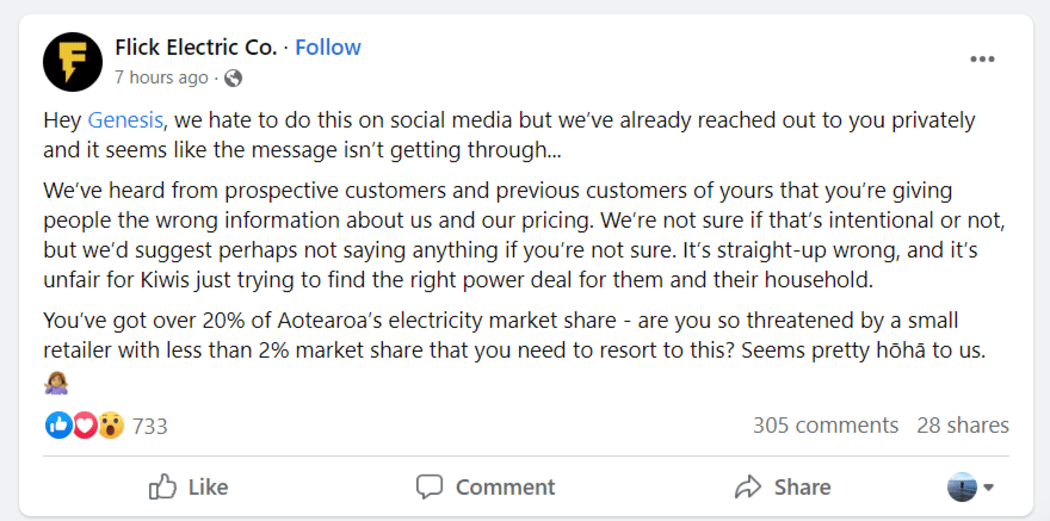 Flick Electric Facebook post