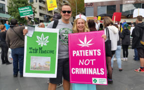 Two of the protesters in favour of legalising medicinal marijuana.