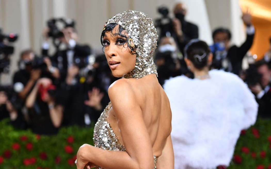 US actress Michaela Jae Rodriguez arrives for the 2022 Met Gala at the Metropolitan Museum of Art on May 2, 2022, in New York. - The Gala raises money for the Metropolitan Museum of Art's Costume Institute. The Gala's 2022 theme is "In America: An Anthology of Fashion". (Photo by ANGELA WEISS / AFP) (Photo by ANGELA WEISS/AFP via Getty Images)