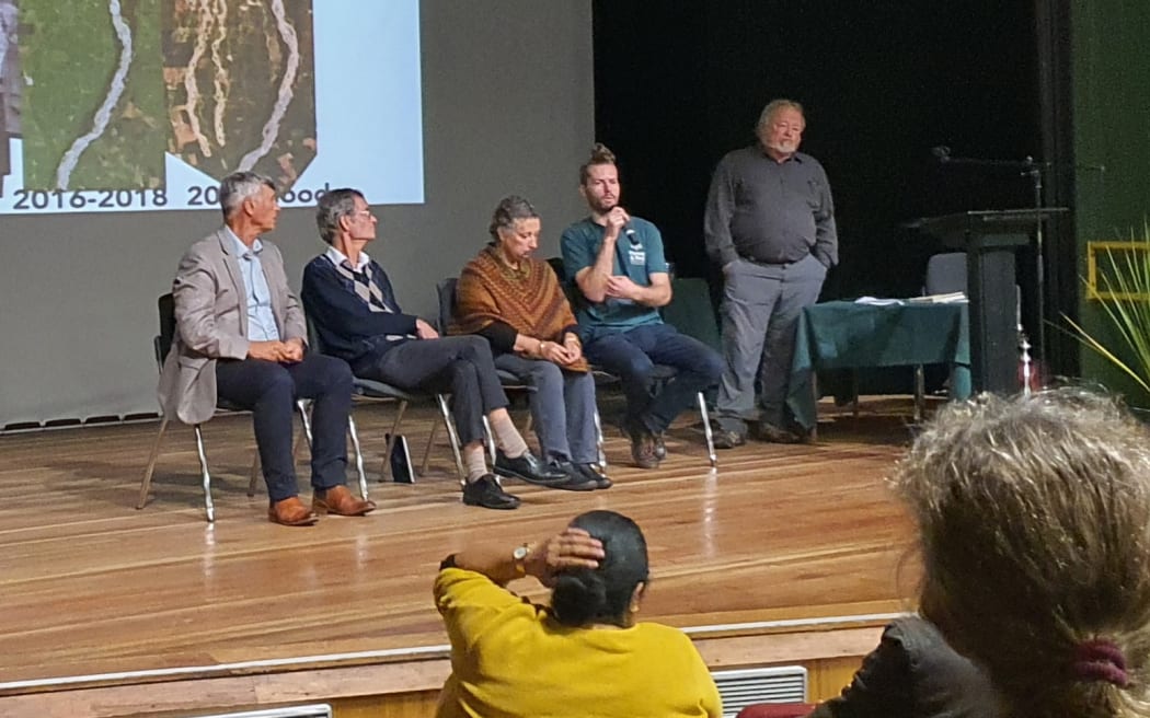 (From left) Bay of Plenty Regional Council chairman Doug Leeder, environmental engineer Peter Askey and sociologist Mawera Karetai joined Forest & Bird freshwater expert Tom Kay for a panel discussion with former regional councillor Bill Clarke as MC.