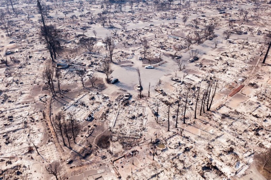 Fire damage is seen from the air in the Coffey Park neighborhood in Santa Rosa, California.