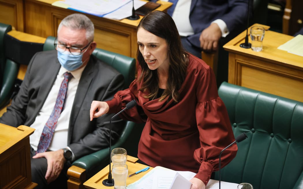 Prime Minister Jacinda Ardern responds to a question from Christopher Luxon during Question Time in Parliament