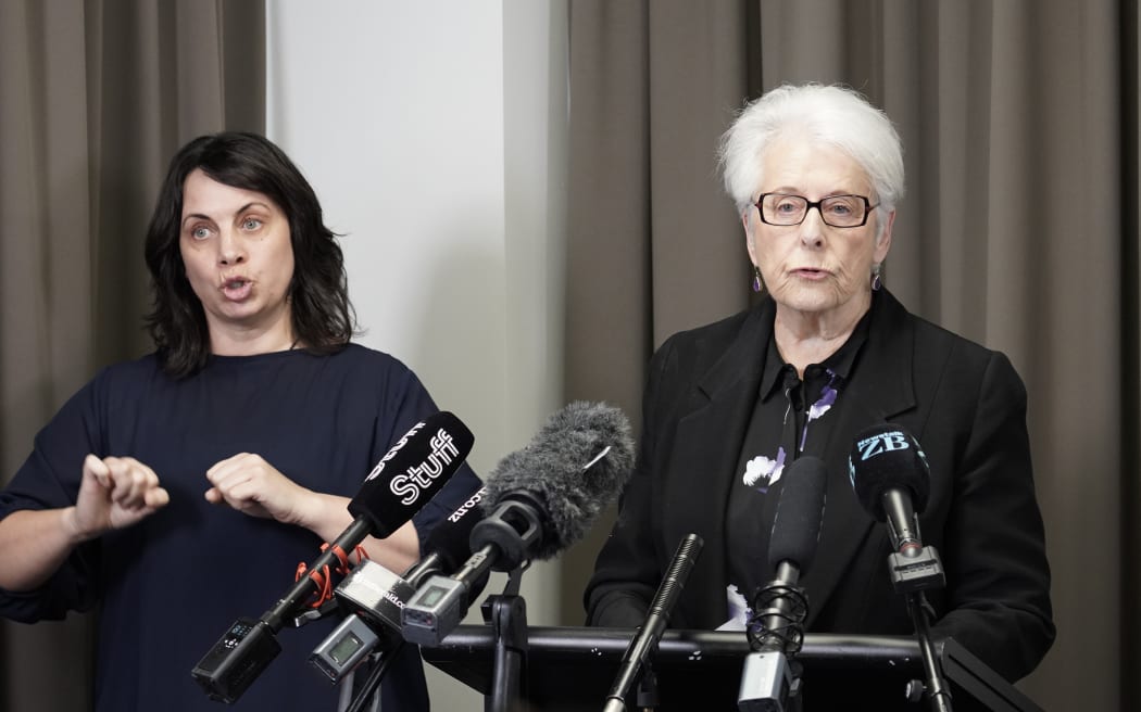 Dame Silvia Cartwright, former Chief District Court judge and Governor-General, speaks at the media conference where the independent inquiry into historical abuse at Auckland's Dilworth boys school was released on 18 September, 2023.