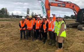 Turning the first sod for the papakāinga on Tuesday at the announcement at Tuahiwi marae.