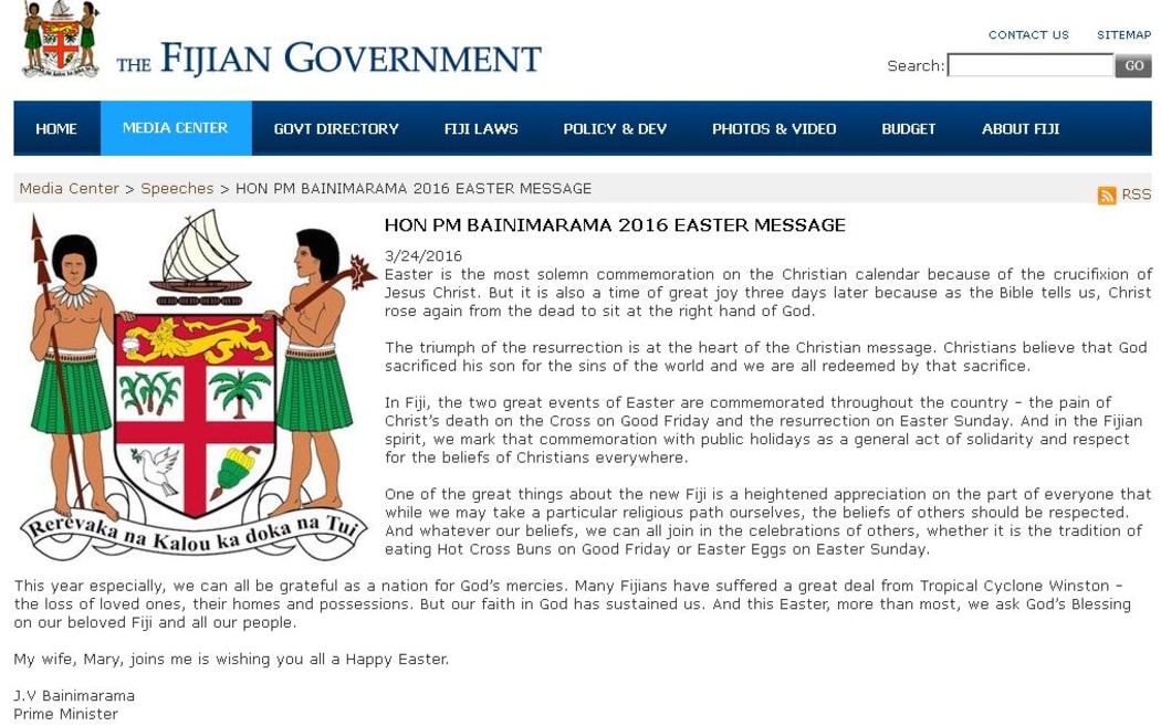 Frank Bainimarama's easter message 2016.