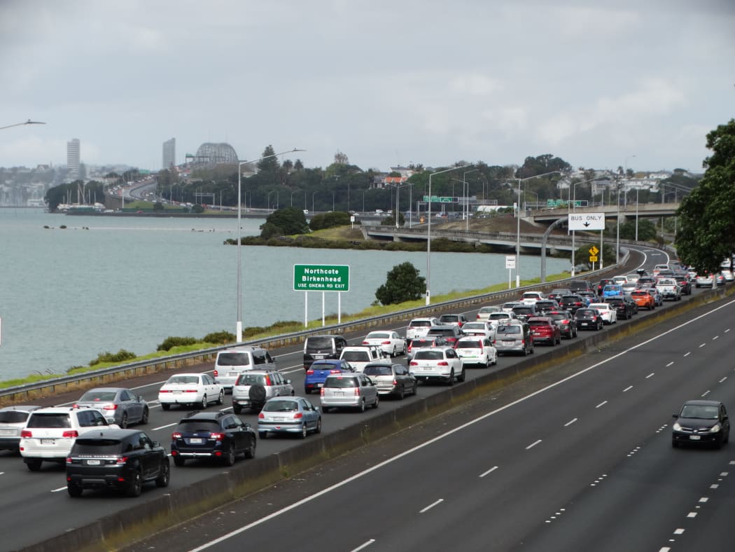 Sunday traffic backed up on the North Shore approaches to the Harbour Bridge