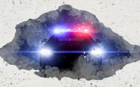 Stylised illustration of police car with bright lights at night