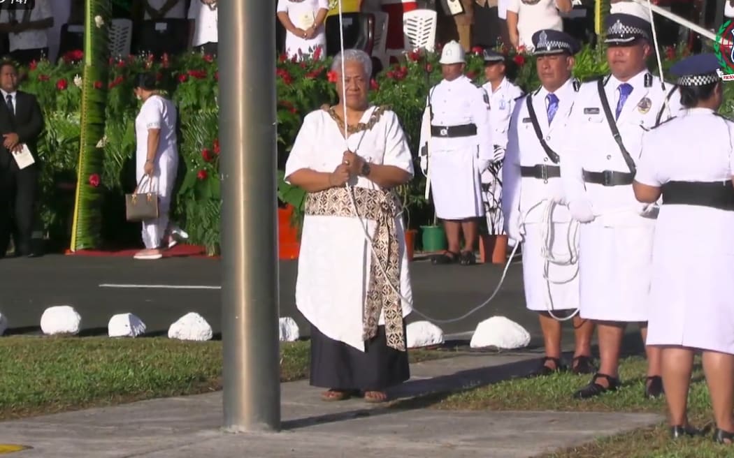 Samoa's Prime Minister Fiame Naomi Mata'afa - raised the flag of freedom at a flag-raising ceremony this morning along with a 21 gun salute by the police.
