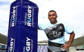 Fijian Drua halfback Serupepeli Vularika at the launch for the Australian National Rugby Championship.