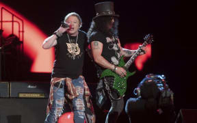 Axl Rose (L) and Slash of the band "Guns N´ Roses" perform during the Vive Latino 2020 festival at the Foro Sol in Mexico City, on March 14, 2020.