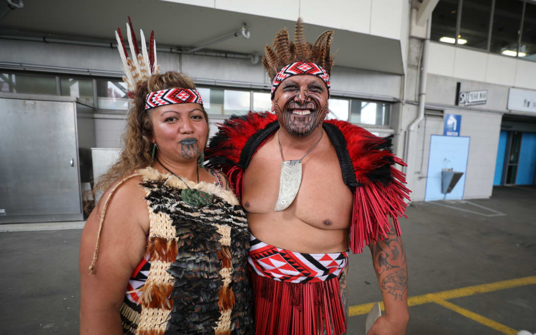 Joylene Rohe-Karauria and Edward Karauria of Wairoa's Mātangirau at Te Matatini Day Two, Eden Park, Tāmaki Makaurau, 23 February, 2023.