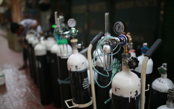 Oxygen cylinders on sale at a store as cylinders demand rise up causes of the Covid-19 patients increasing rapidly across the country, in Dhaka, Bangladesh on June 5, 2020.