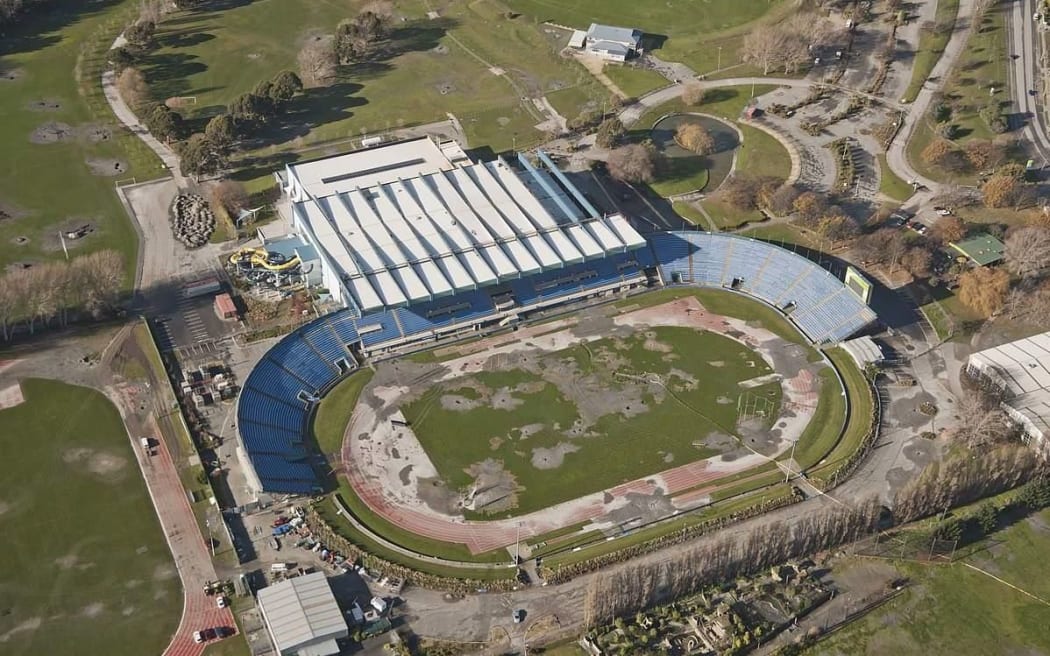 An aerial view of QEII park after the February and June 2011 earthquakes.