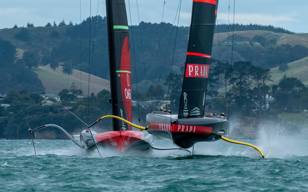 Luna Rossa leads Team New Zealand in race two of the America's Cup 2021.