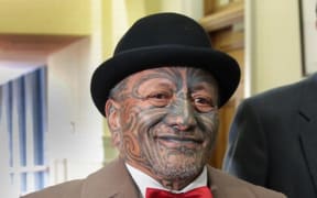 Veteran Tuhoe activist Tame Iti arrives for the final reading of legislation settling the iwi's claim.