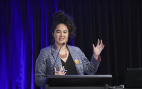 Julia Amua Whaipooti, JustSpeak spokesperson and Children’s Commission senior advisor specking at the Police conference in Wellington focused on the cannabis referendum.