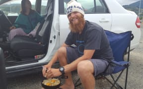 Freedom campers - Aaron Marshall from the United States in Nelson over Christmas.