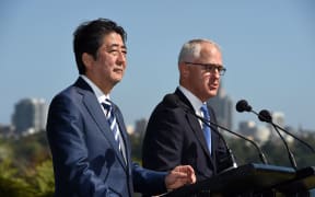 Japan's Prime Minister Shinzo Abe and his Australian counterpart Malcolm Turnbull speak at Kirribilli House in Sydney after bilateral talks.