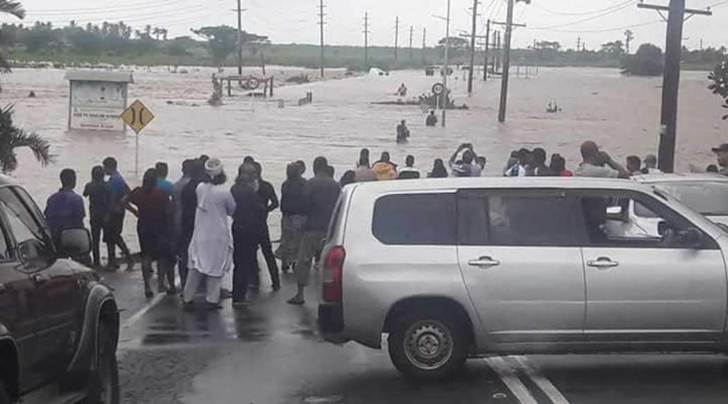 A main road in Fiji's west flooded after Cyclone Josie hit in April 2018