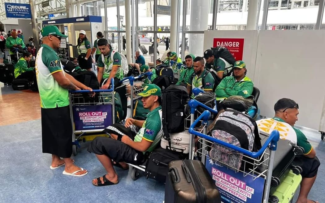 Cook Islands men's and women's rugby 9s nines teams stuck between airports due to flight interruptions.