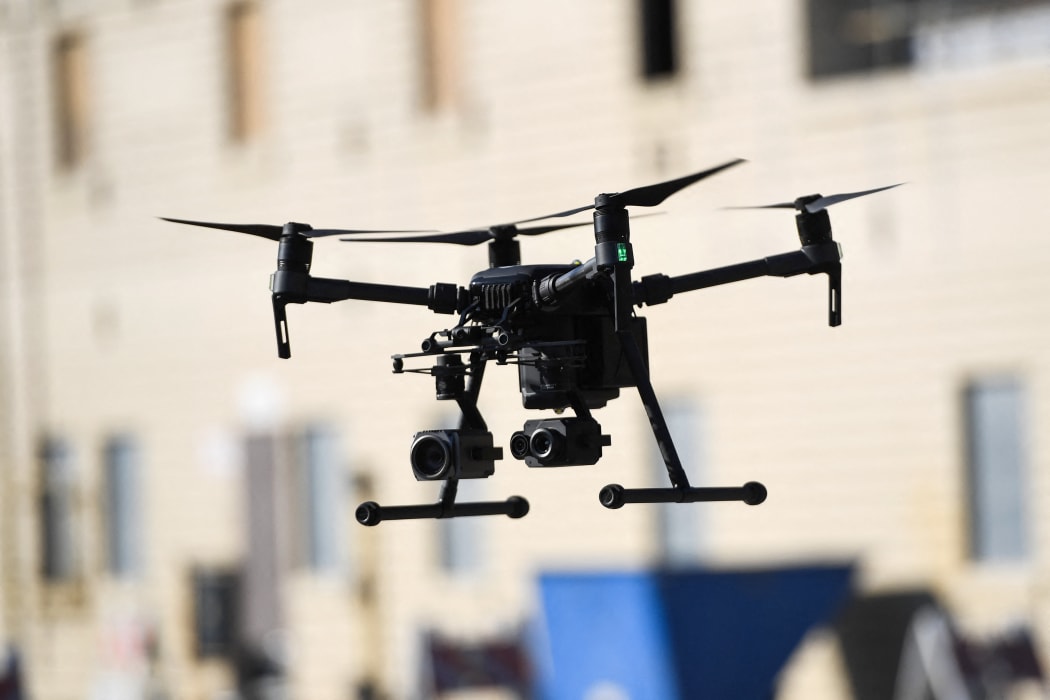 Drones are deployed during a demonstration at the Los Angeles Fire Department ahead of DJI's AirWorks conference in Los Angeles, California, on September 23, 2019.