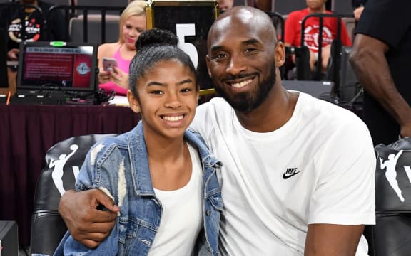LAS VEGAS, NEVADA - JULY 27: Gianna Bryant and her father, former NBA player Kobe Bryant, attend the WNBA All-Star Game 2019 at the Mandalay Bay Events Center on July 27, 2019 in Las Vegas, Nevada.