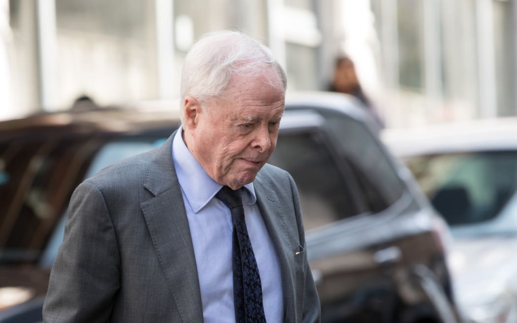 Sir James Wallace, one of New Zealand's best-known art collectors, businessmen, and philanthropists, arrives at court in 2019. He has since been jailed for indecently assaulting three young men.