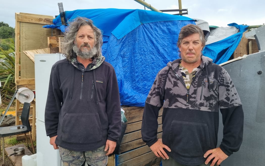 Luke and Justin Selby outside their makeshift camp.