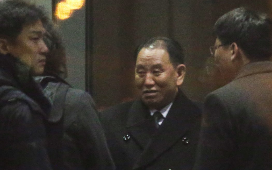 Kim Yong-chol, centre, a North Korean senior ruling party official and former intelligence chief, arrives at the airport in Beijing to leave for Washington.