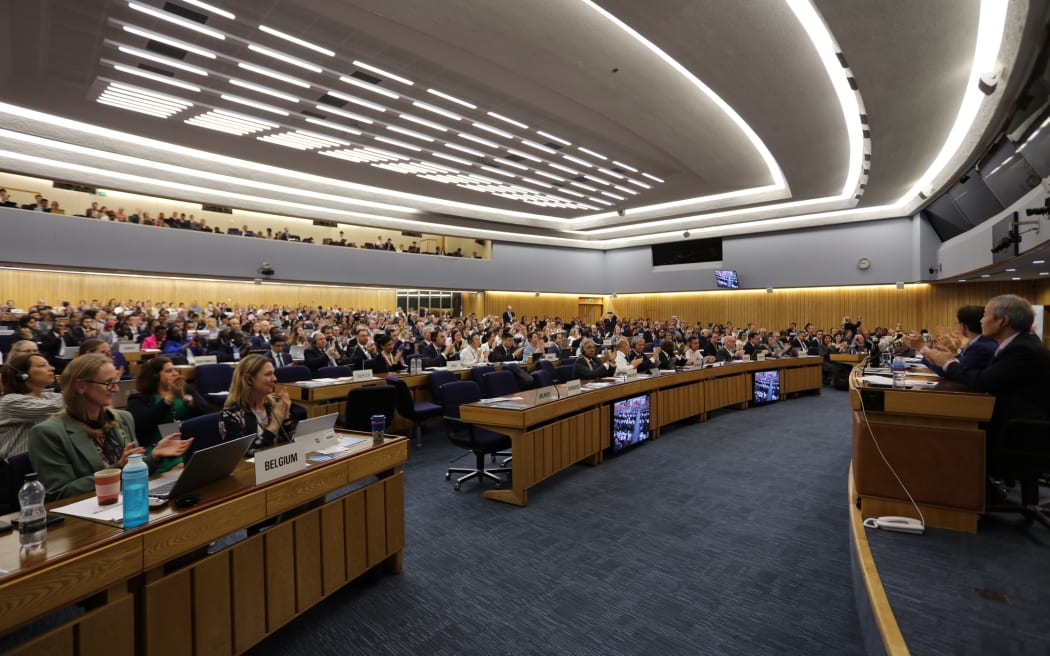 Member States adopt the 2023 IMO Greenhouse Gas Strategy in London. 7 July 2023