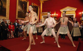 Ngāti Rānana perform a haka for the Prince of Wales and Duchess of Cornwall