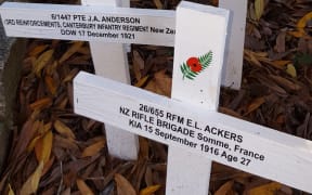 Crosses for the fallen at Rai Valley, Marlborough.