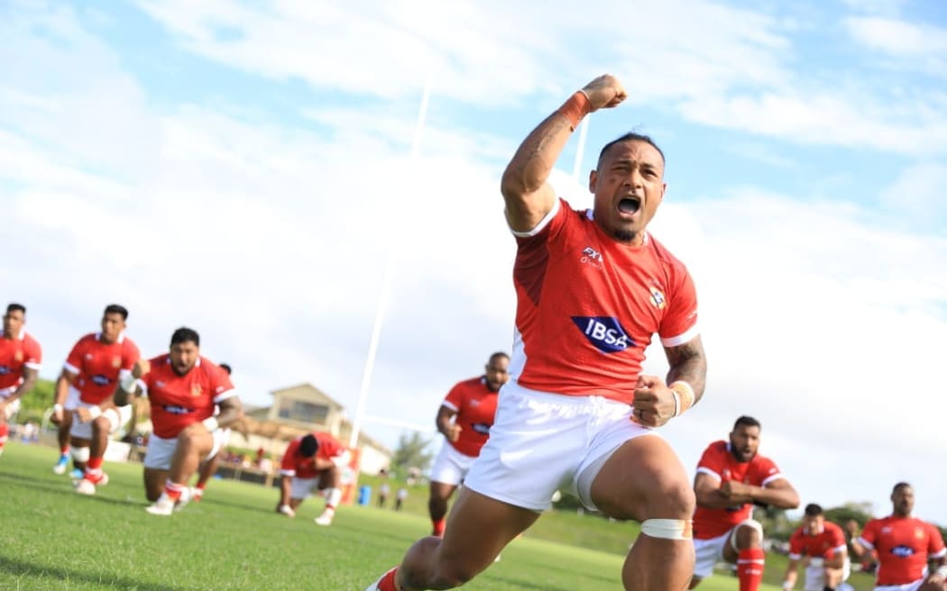 Tongan captain Sonatane Takulua leads the Sipitau against Canada on 10 August 2023.