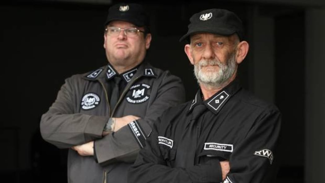 Kyle Chapman (left) and Vaughan Tocker of the Right Wing Resistance Movement. Mr Chapman left after a falling out with the group.