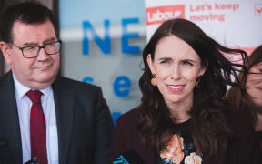 Labour's Grant Robertson and leader Jacinda Ardern in Nelson on Thursday.