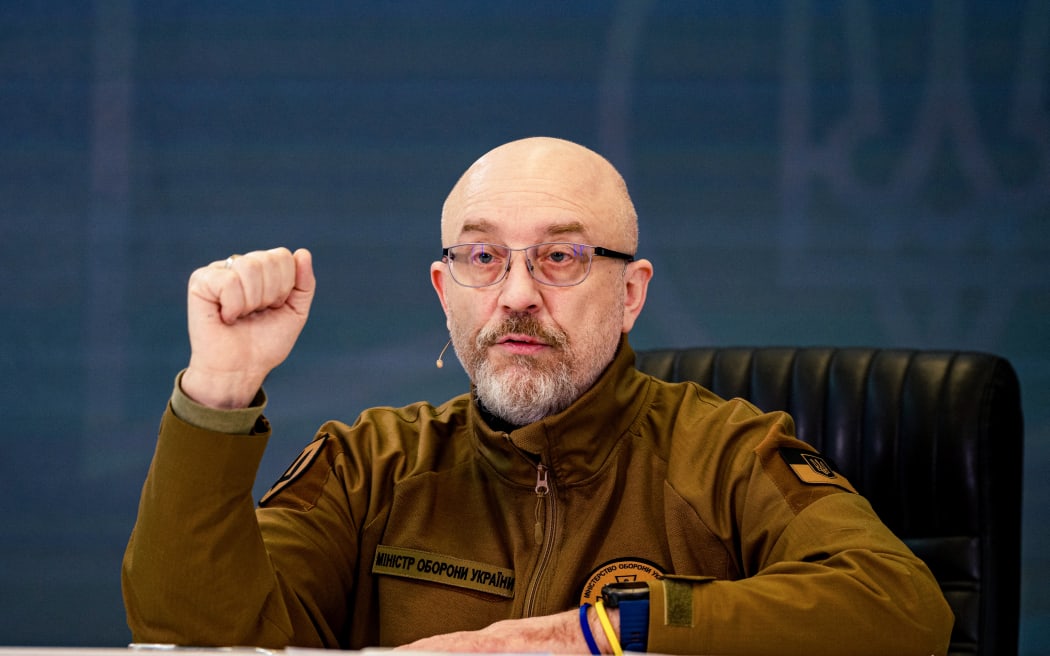 Ukrainian Defence Minister Oleksii Reznikov speaks during a press conference in Kyiv on February 5, 2023, amid the Russian invasion of Ukraine.