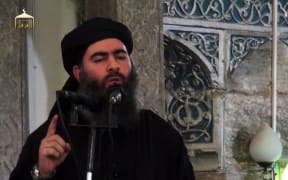 An image purportedly showing Islamic State leader Abu Bakr al-Baghdadi in the northern Iraqi city of Mosul.