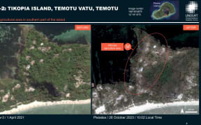 Before and after aerial images of affected agricultural area in the southern part of the island.