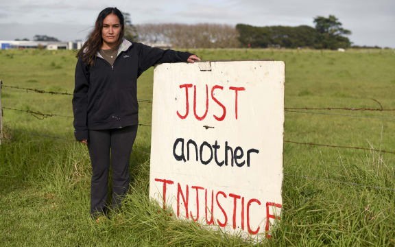 Pania Newton at Ihumātao a few weeks before police arrived to evict her and others from the land.